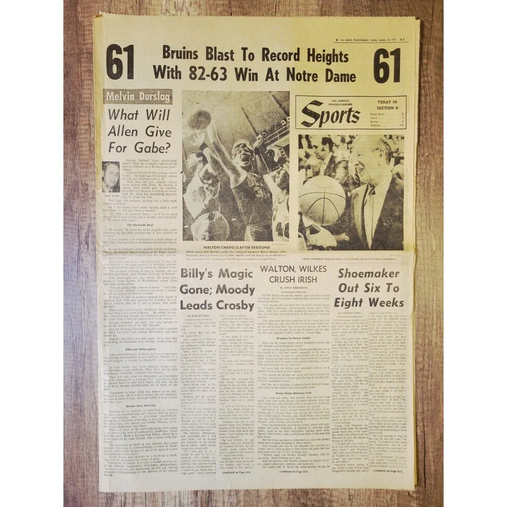 1973 Jan 28: LA Herald Bill Walton UCLA Win 61 Straight Games College Basketball